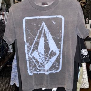 Volcom Mens T shirt Small Light Blue box volcom logo on front  color: charcoal